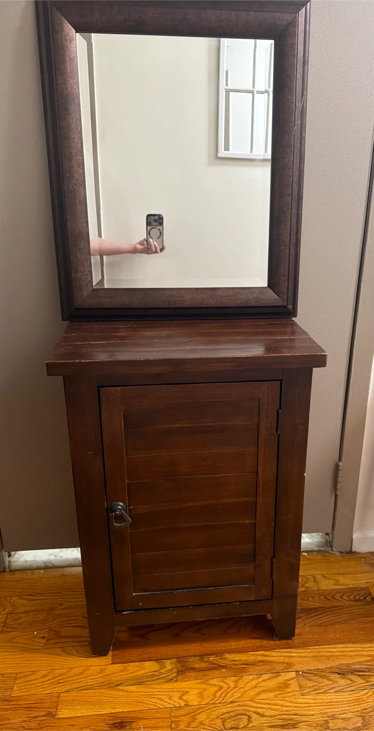 Dark Wood Accent Cabinet with Mirror