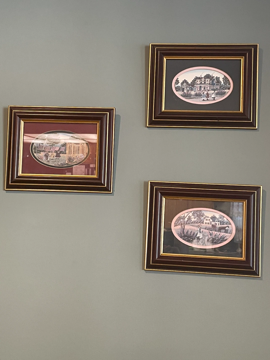 Framed Oval Country Scene Art Prints (Set of 4)