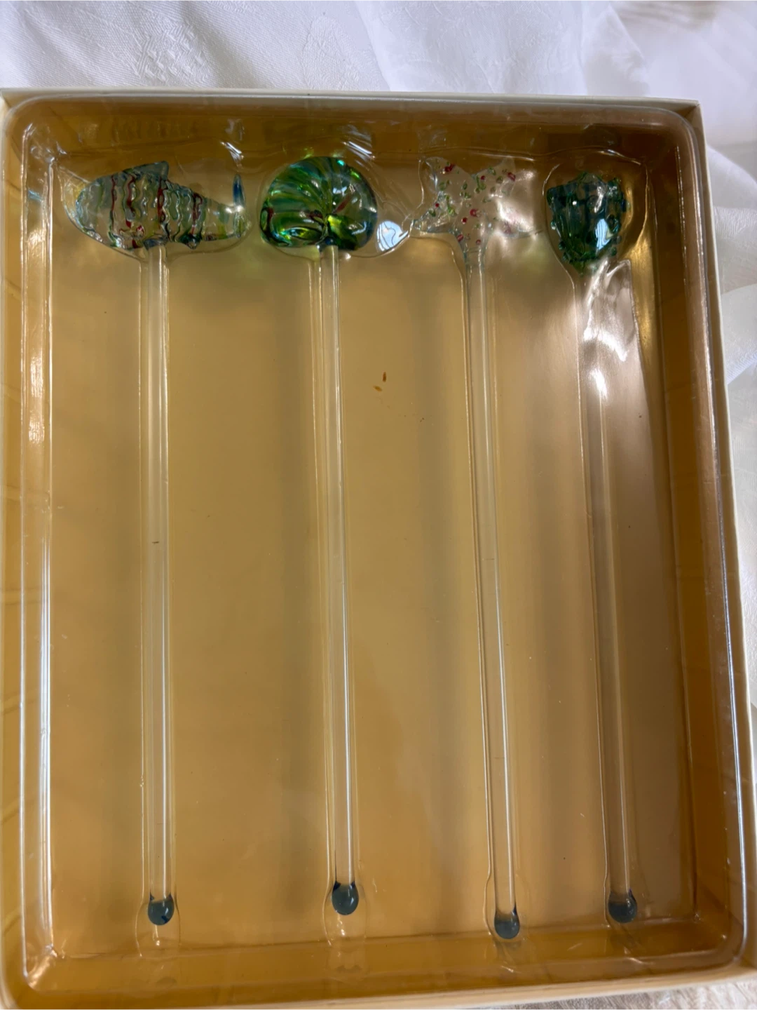 Set of 4 Decorative Glass Stirrers – Original Packaging