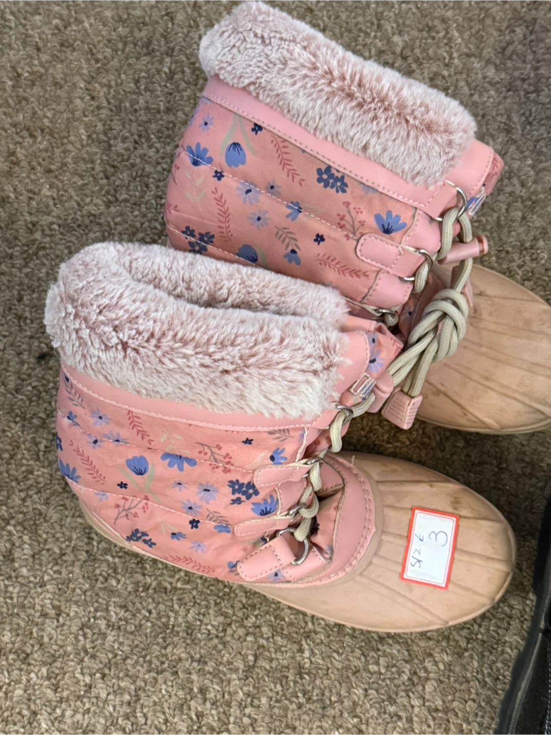 Girls' Winter Boots - Pink Floral and Black Patent
