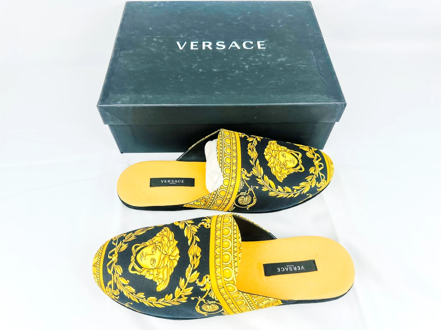 Versace Medusa Print Slip-On Slippers - Black/Gold - photo 5