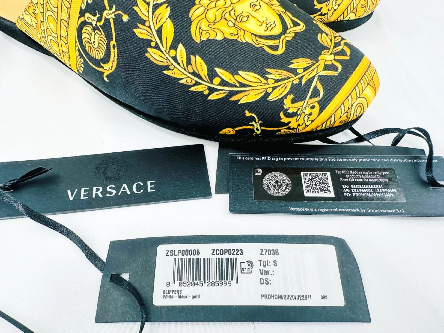Versace Medusa Print Slip-On Slippers - Black/Gold - photo 2