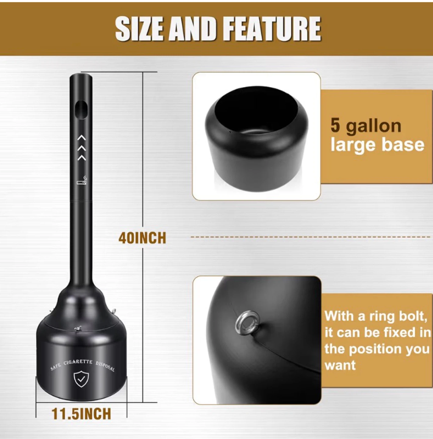 Black Safe Cigarette Disposal Ashtray - 40 inch tall - photo 4