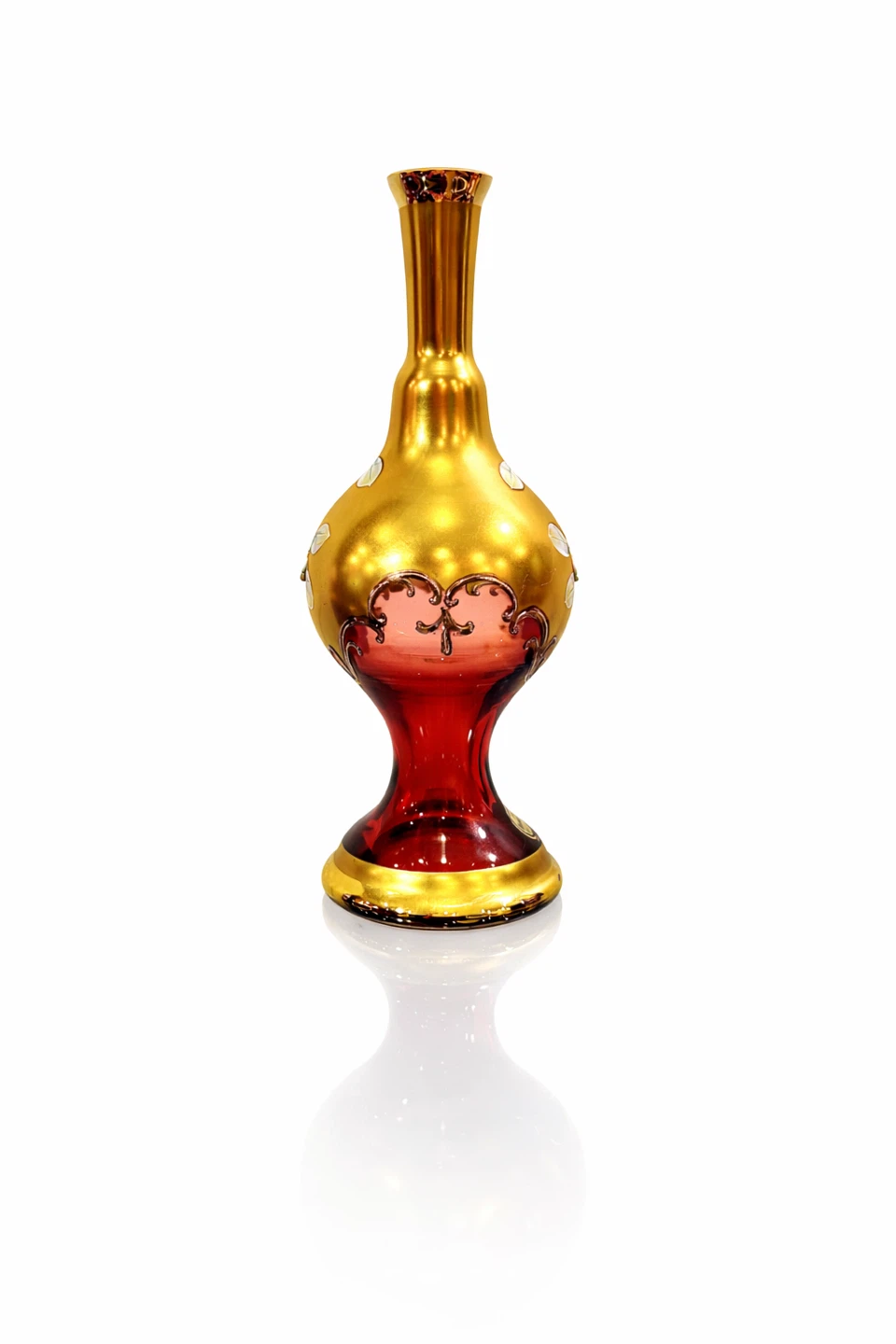 Bohemian Glass Gilt & Ruby Overlay Vase, Czechoslovakia - photo 2