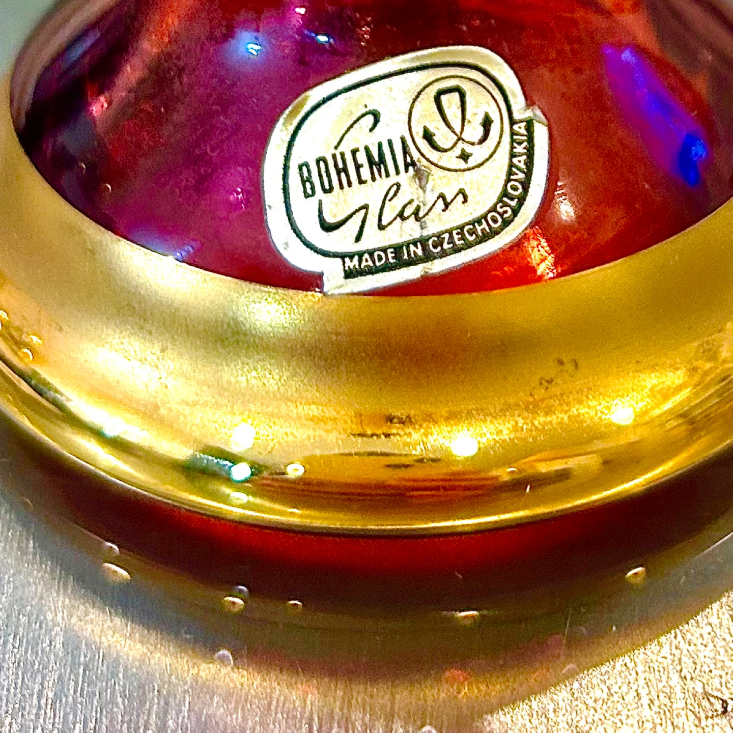 Bohemian Glass Gilt & Ruby Overlay Vase, Czechoslovakia - photo 4