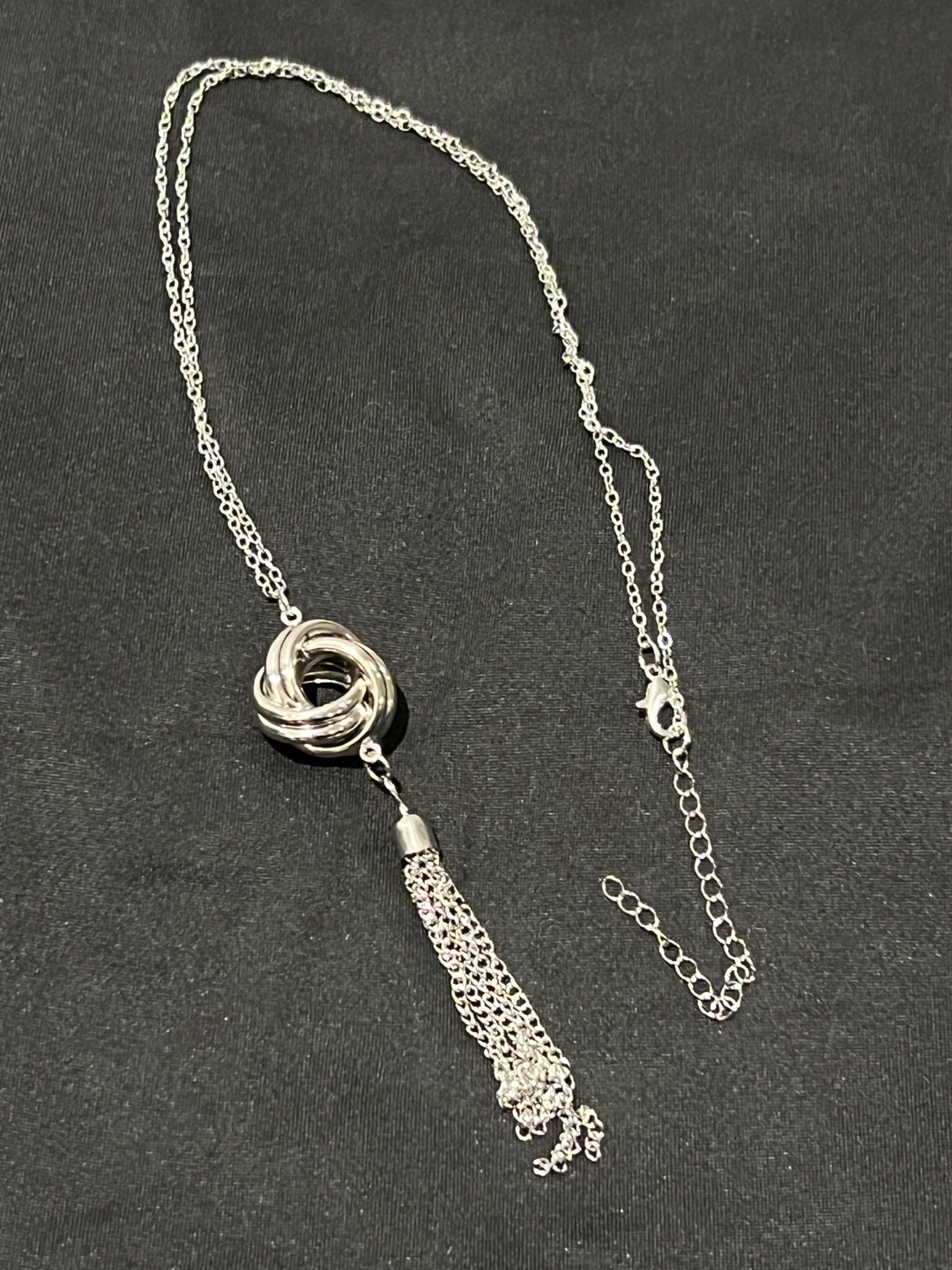 Silver Tone long Necklace with Knot and Tassel Pendant - photo 2