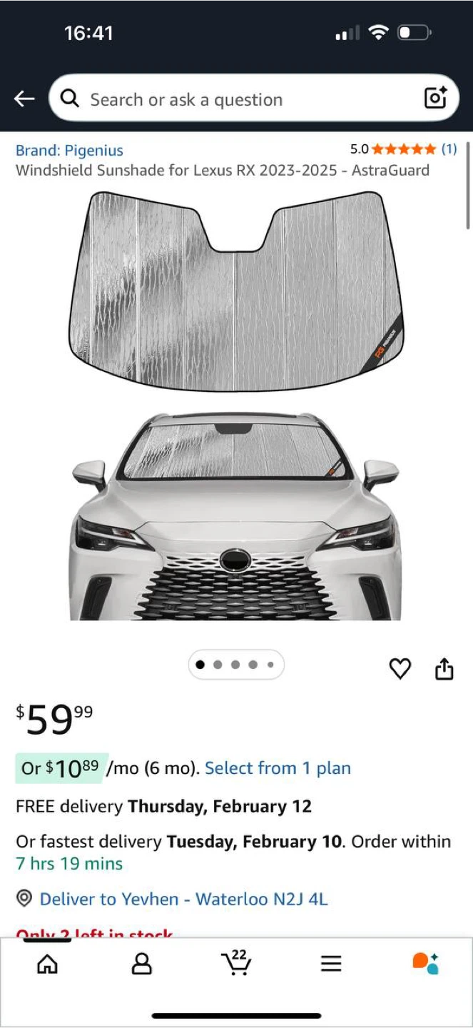 Pigenius Windshield Sun Shade for Lexus RX 2023–2025 – NEW ☀️🚙