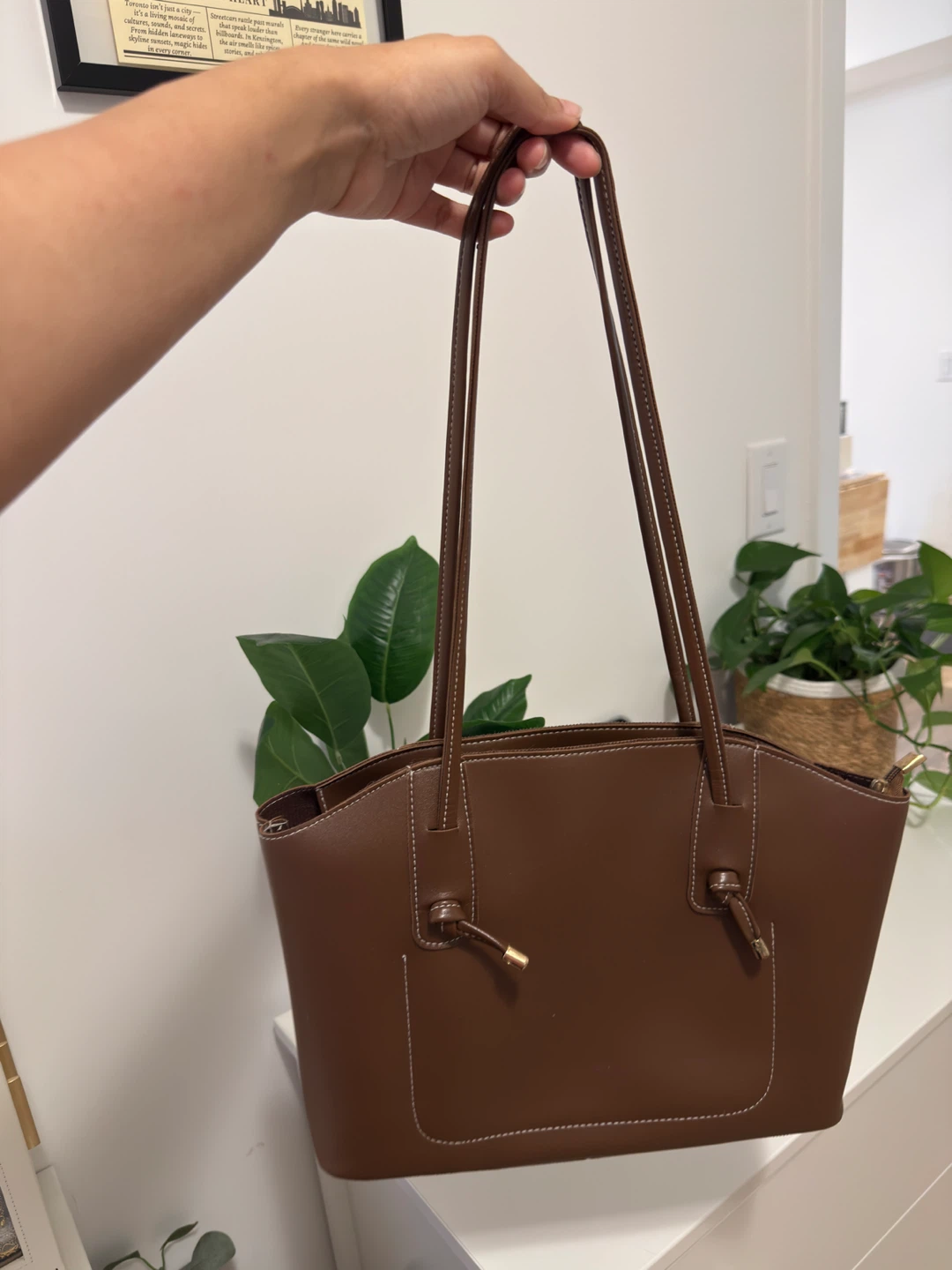 Brown Faux Leather Tote Bag