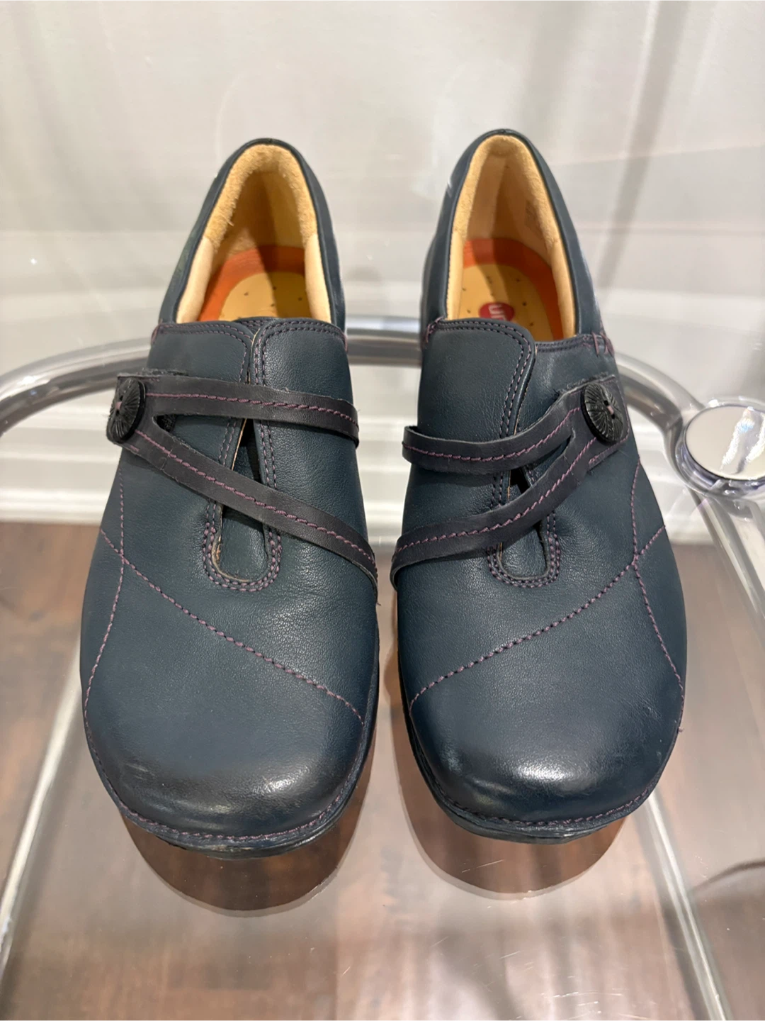 Clarks Artisan Comfort Esma Blue Leather Shoes Size 7 M