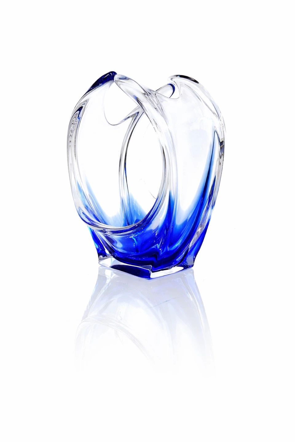 Heavy Blue & Clear Studio Art Glass Vase, c.1960s–1980s