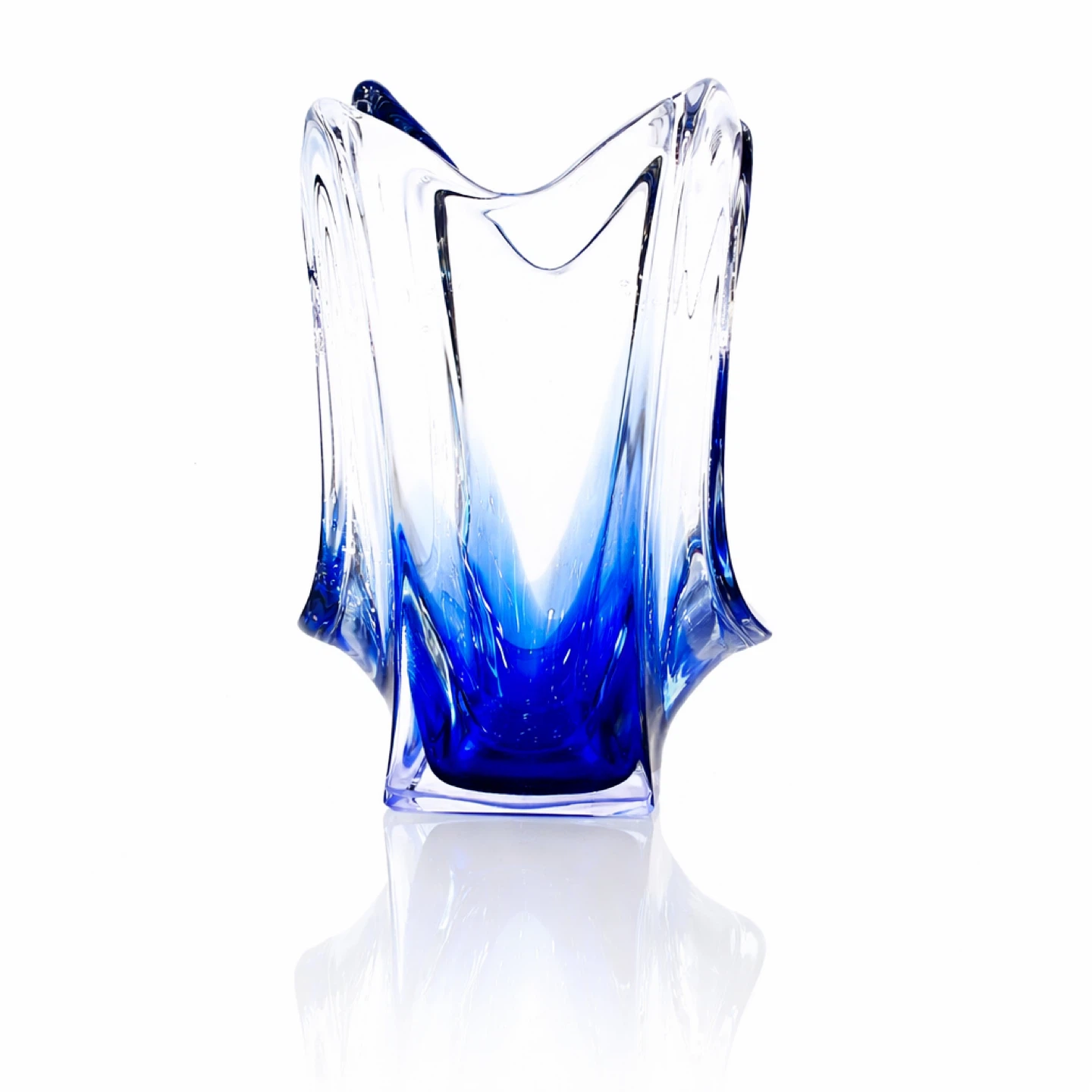 Heavy Blue & Clear Studio Art Glass Vase, c.1960s–1980s - photo 3