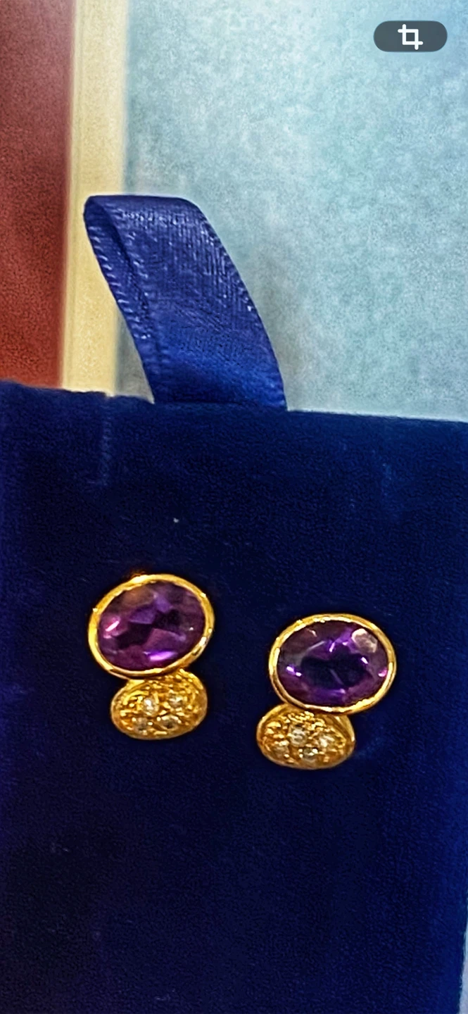 💜Estate Vintage 18k Gold Amethyst Diamond Earrings - photo 3