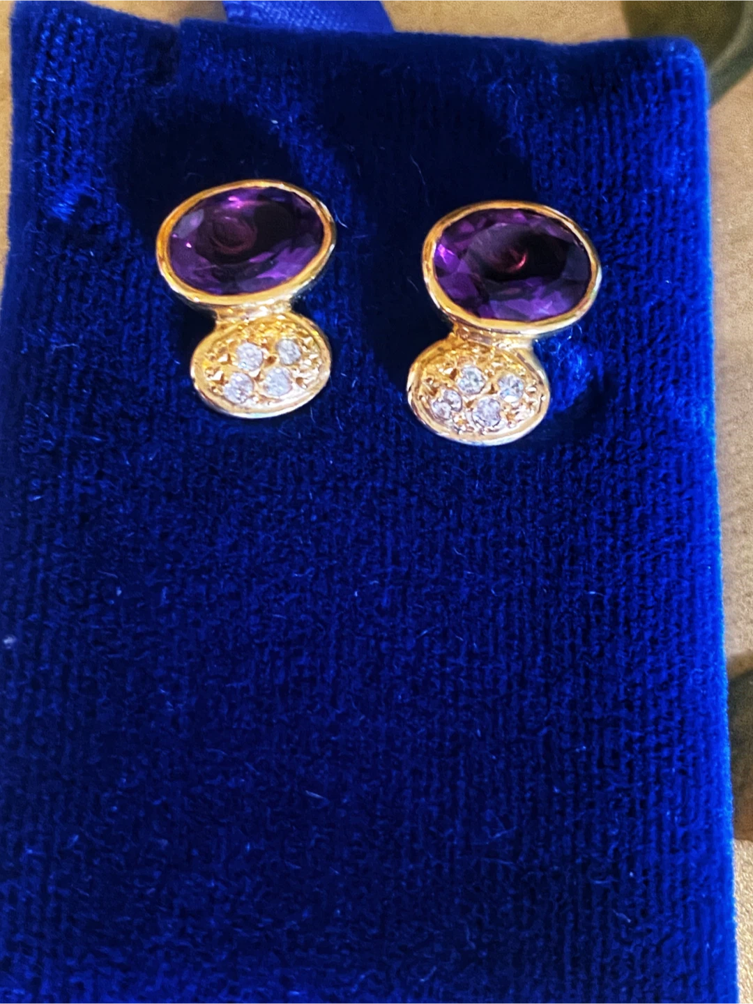 💜Estate Vintage 18k Gold Amethyst Diamond Earrings - photo 2