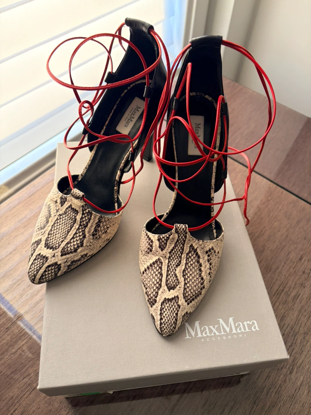 MAX MARA Python-Print Lace-up Leather Pumps-Size 36(US 6-6 1/2)