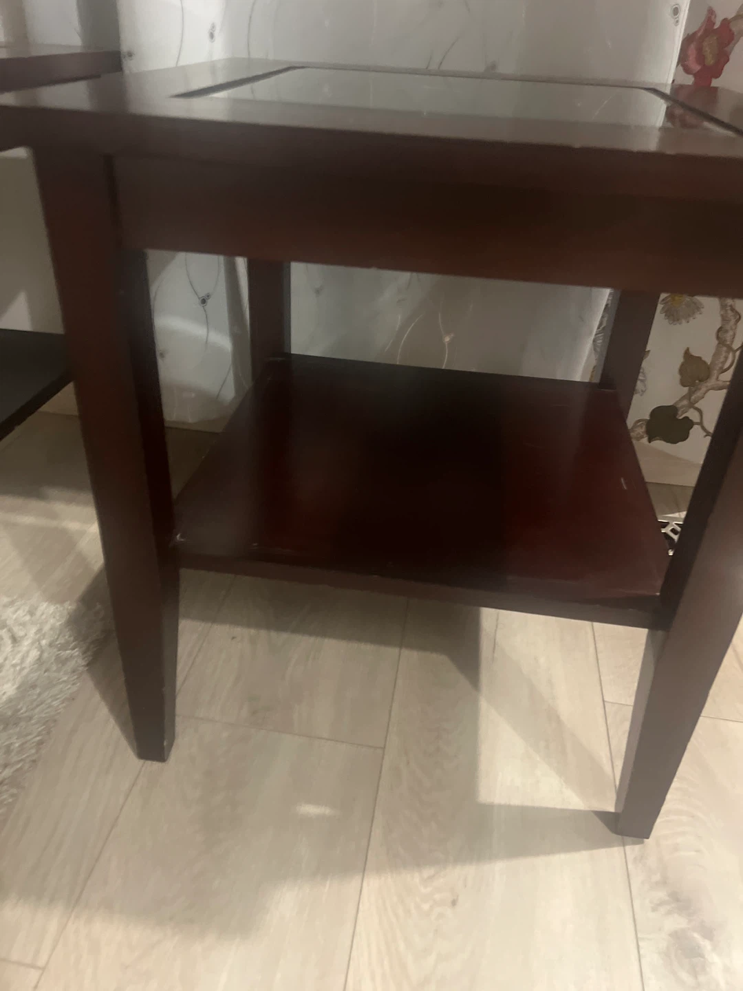 Set of 2 Dark Wood Side Tables with Glass Tops - photo 2