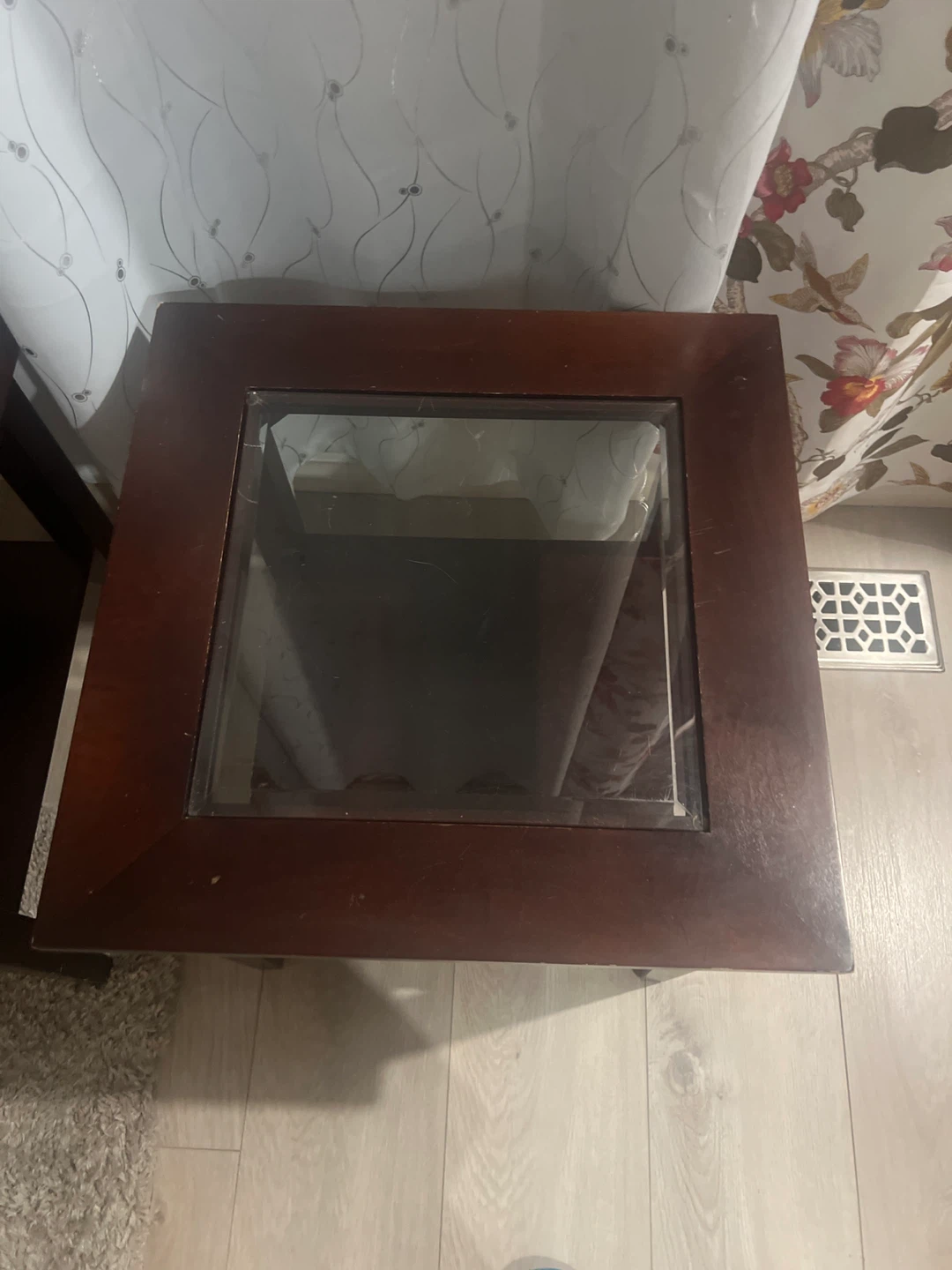 Set of 2 Dark Wood Side Tables with Glass Tops - photo 3