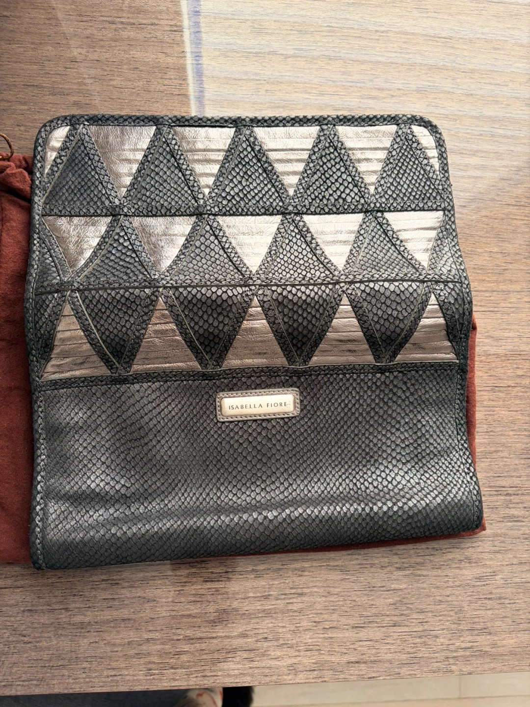 Isabella Fiore Black and Silver Geometric Clutch Purse - photo 3