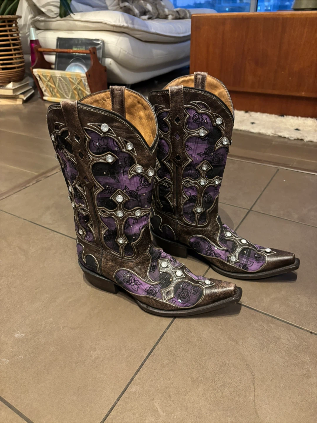 Women's Western Cowboy Boots - Sparkly Gothic Purple & Brown - photo 2