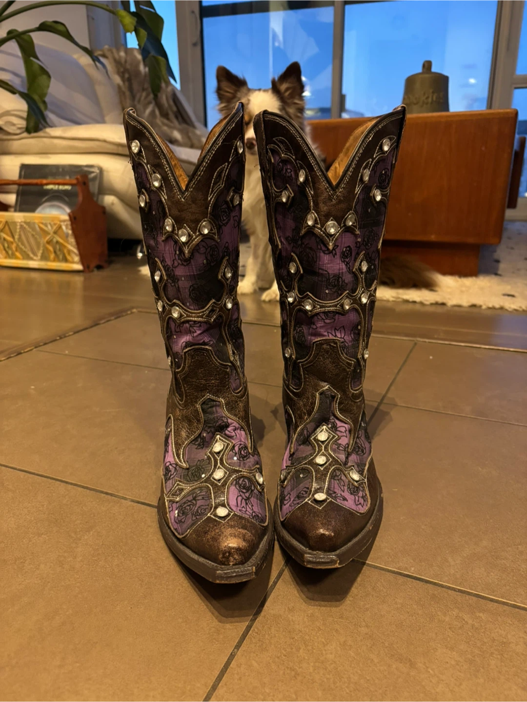 Women's Western Cowboy Boots - Sparkly Gothic Purple & Brown