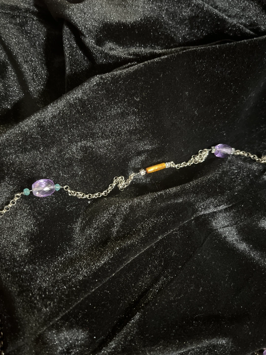 Silver Tone Necklace with Purple and Teal Beads 🏆 - photo 2