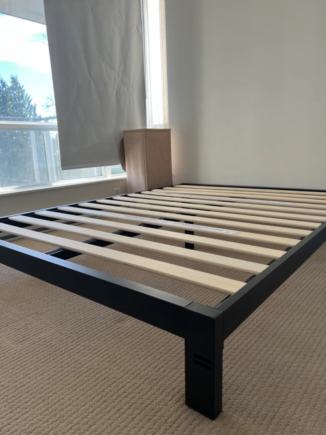 Black Metal Bed Frame with Wooden Slats