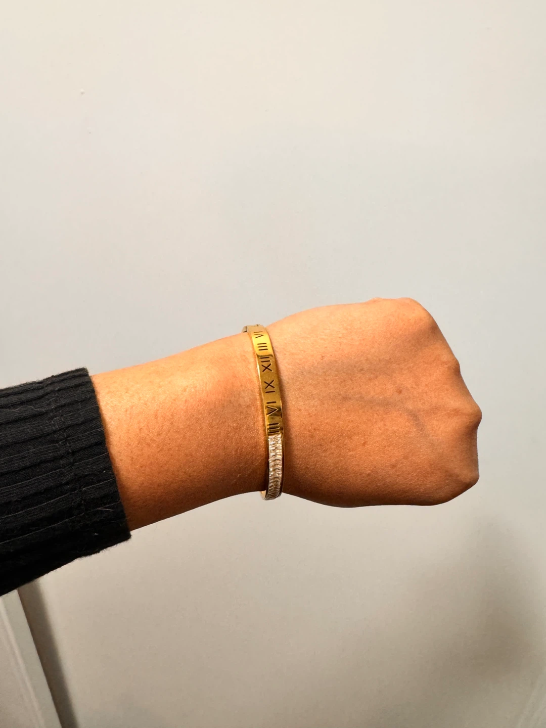 Gold Tone Roman Numeral & Crystal Bangle Bracelet - photo 2