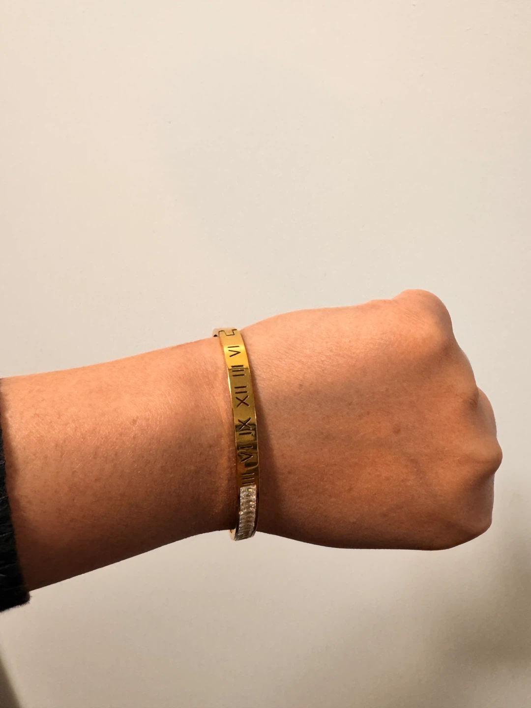 Gold Tone Roman Numeral & Crystal Bangle Bracelet - photo 4