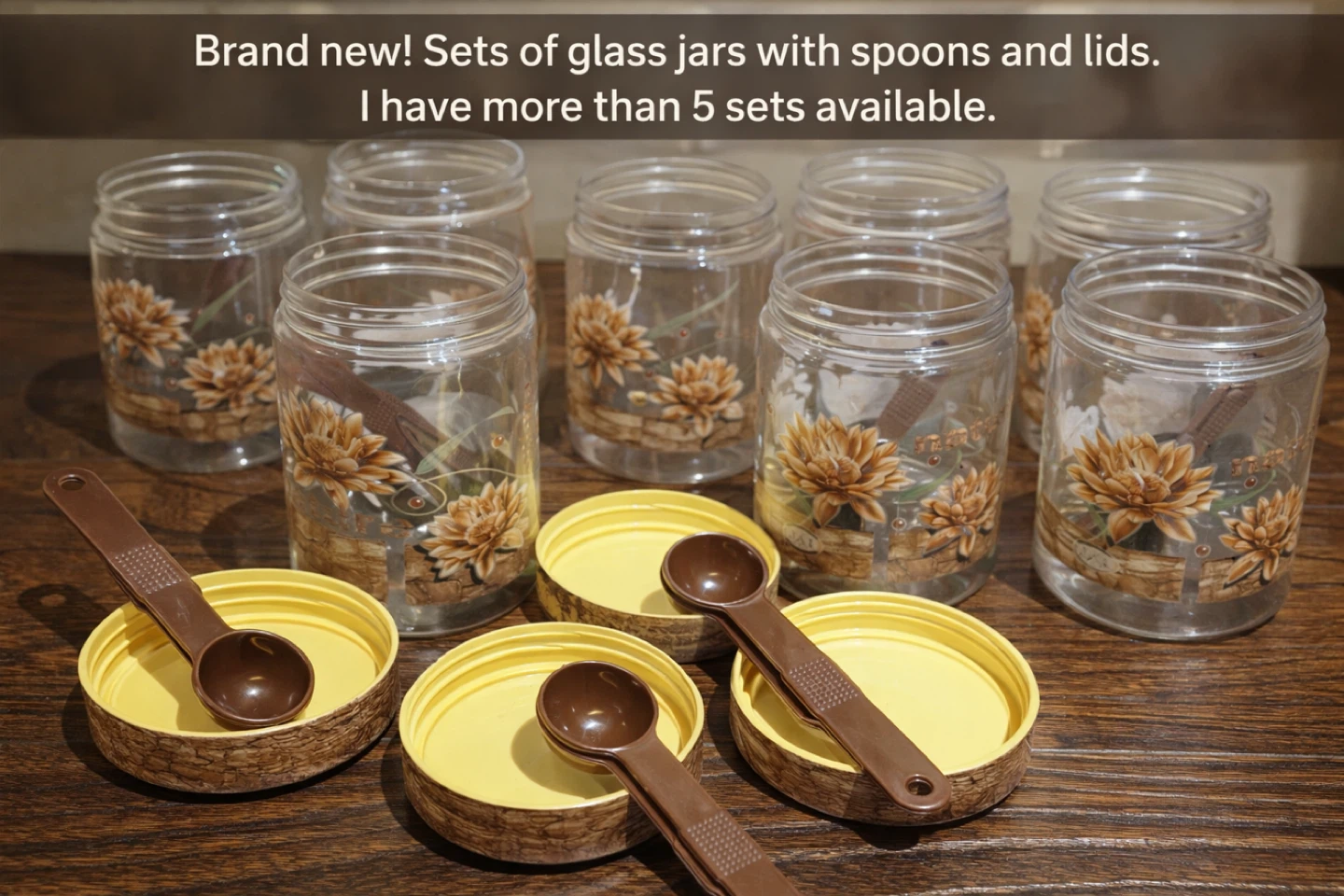 Glass Jars with Spoons and Lids - Set of 5+