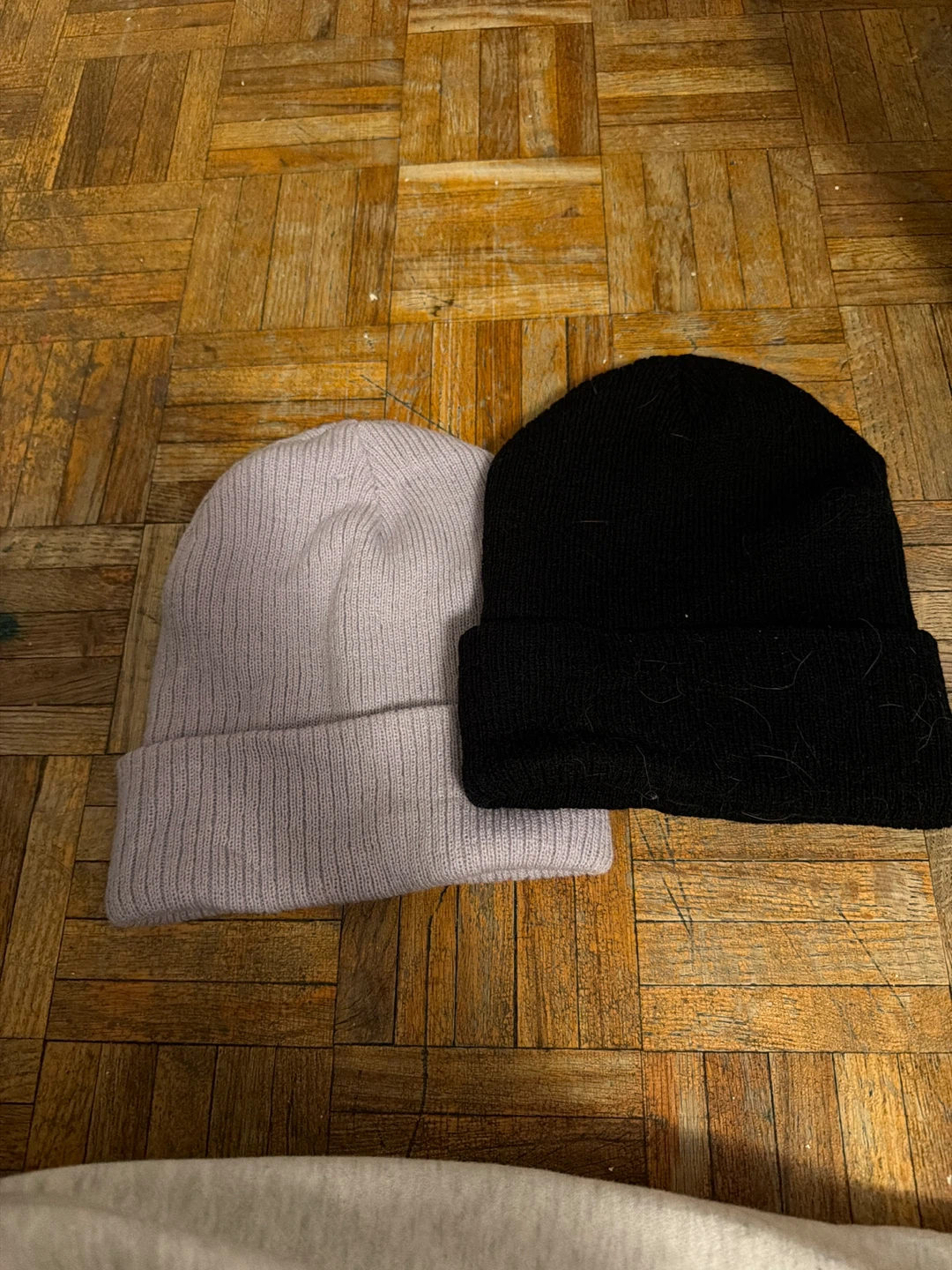 2 Beanie Hats - Black and Light Purple