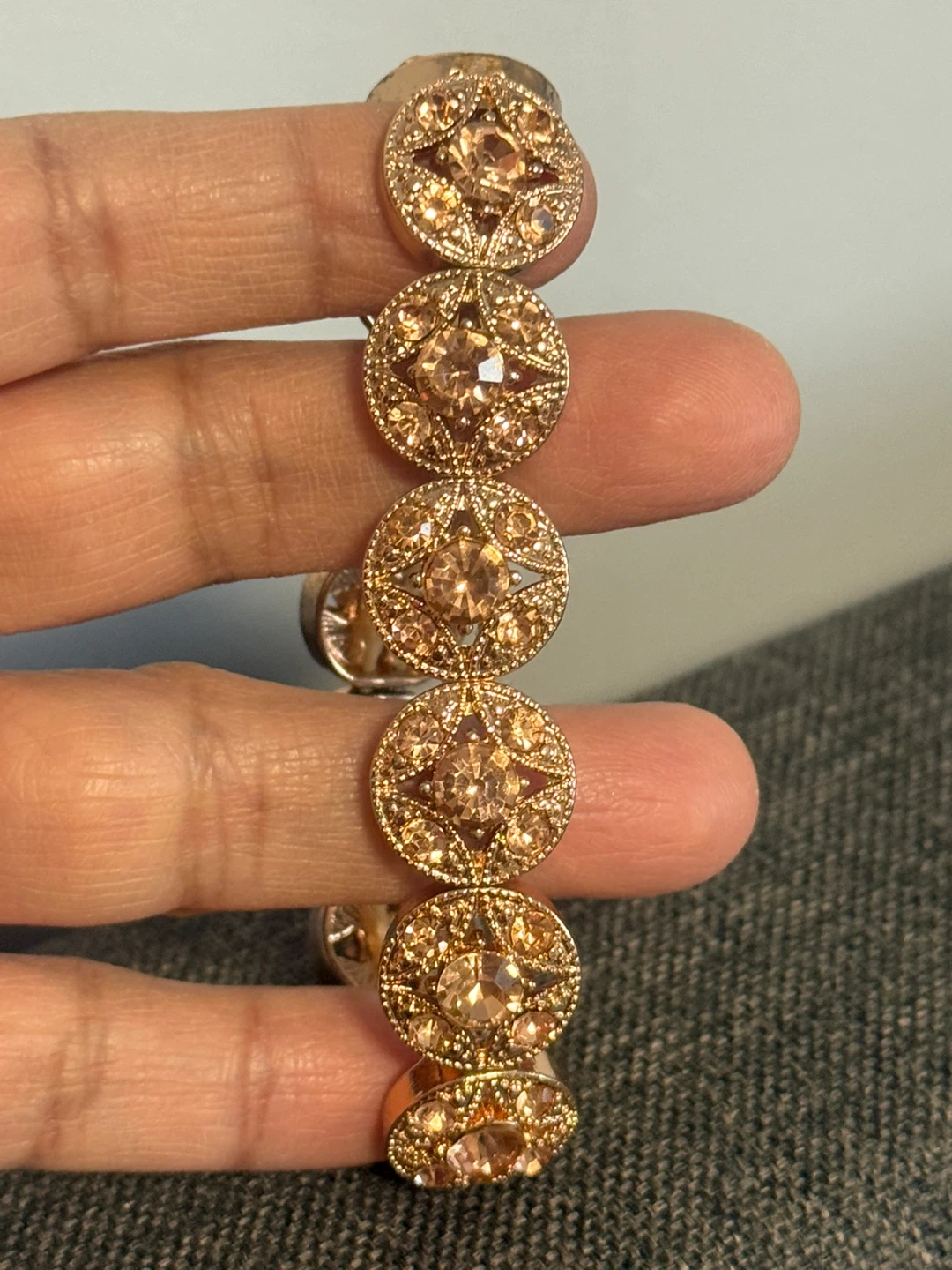 Rose Gold Tone Stretch Bracelet with Crystals - photo 3