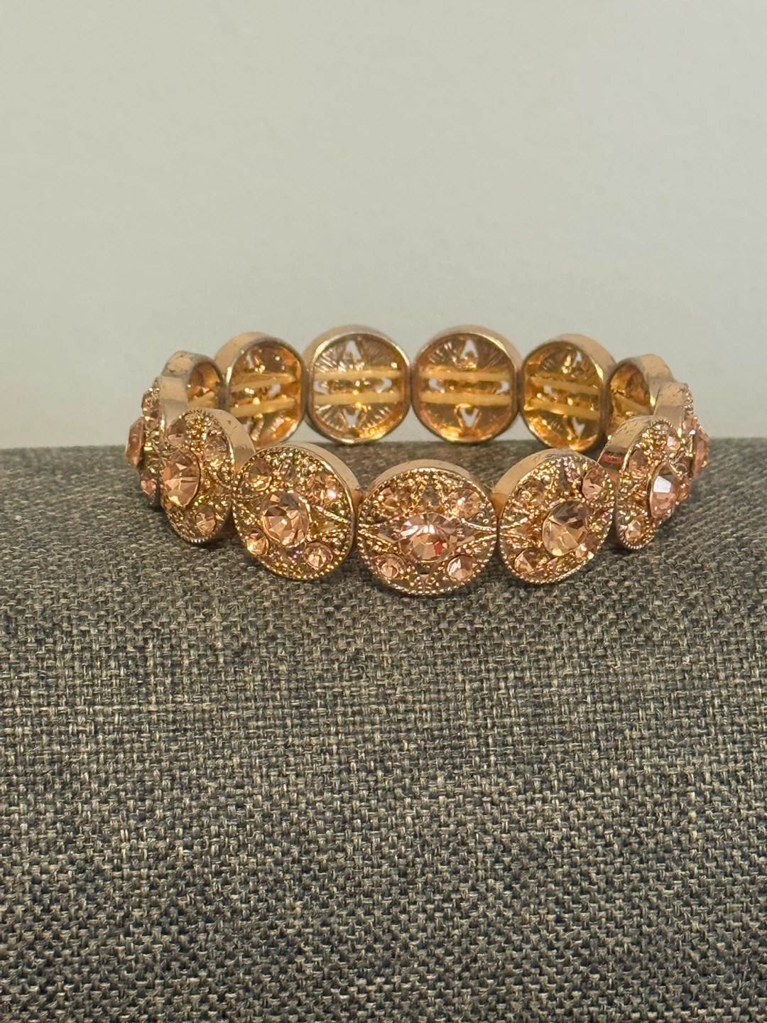 Rose Gold Tone Stretch Bracelet with Crystals - photo 2