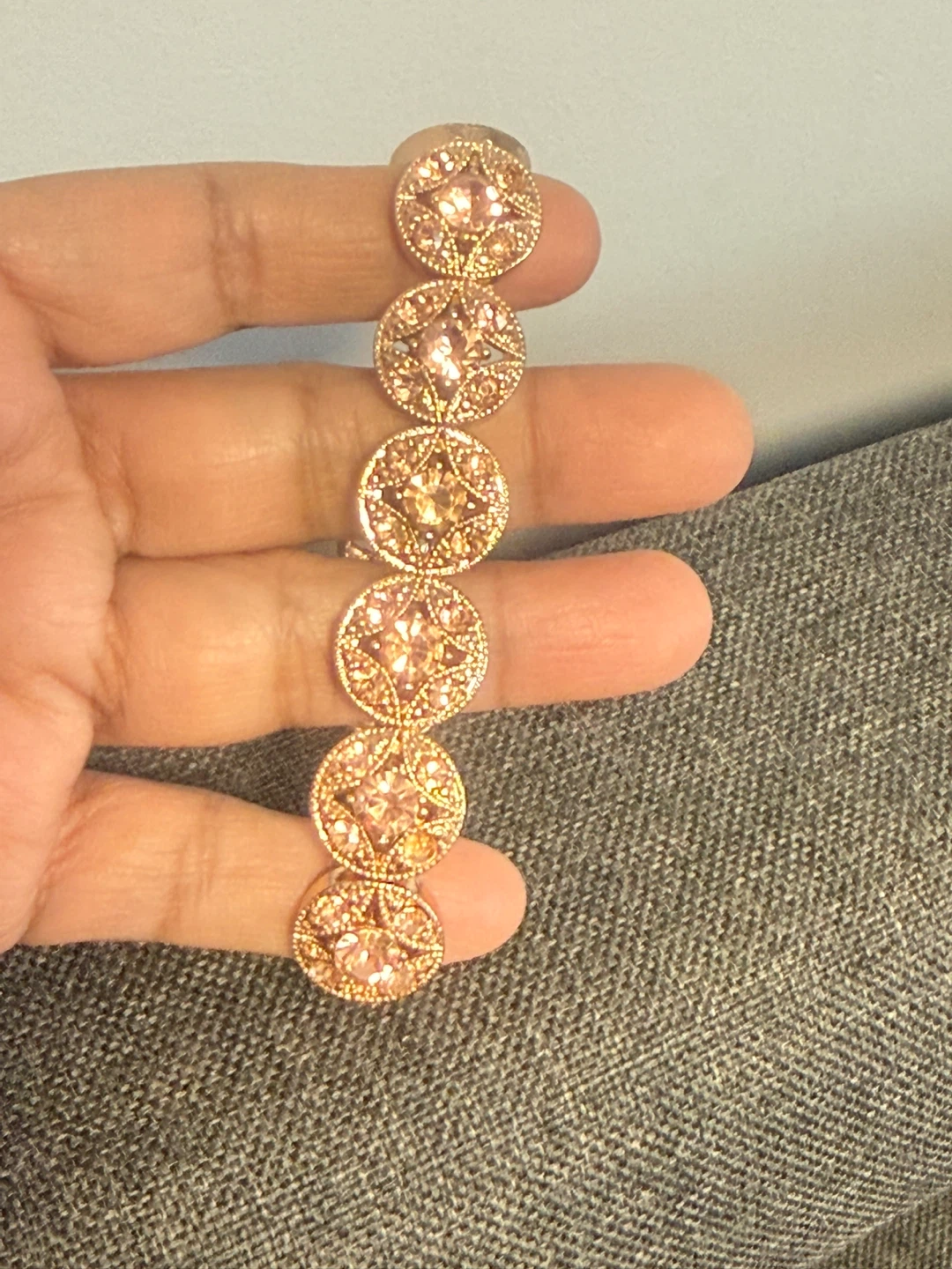 Rose Gold Tone Stretch Bracelet with Crystals