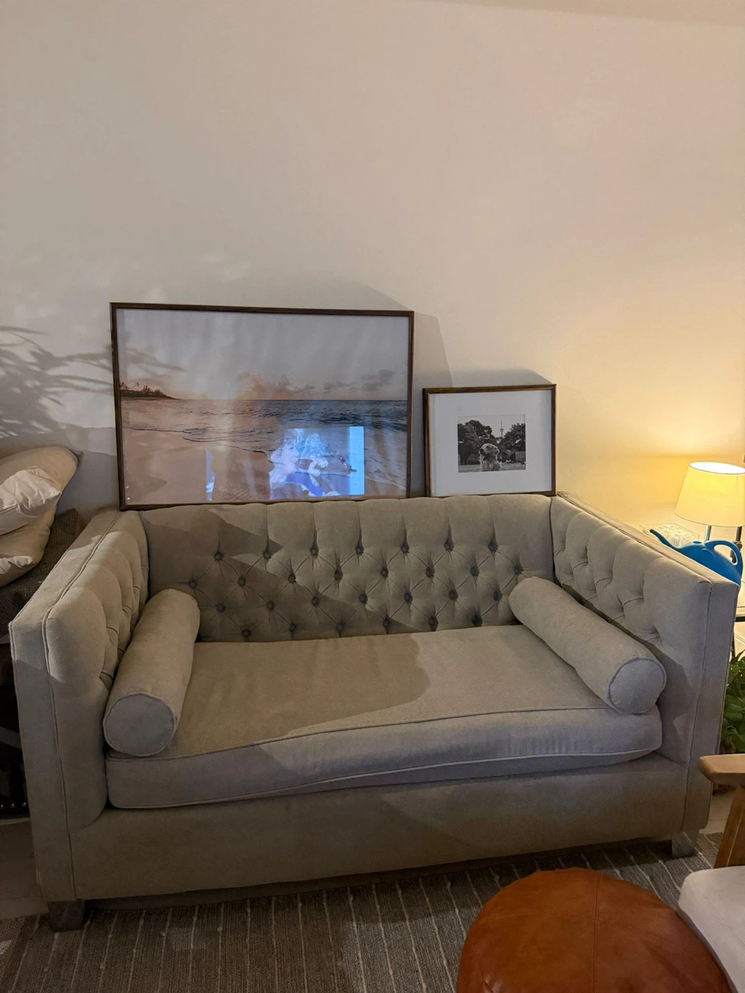 Tufted Sofa with Bolster Pillows