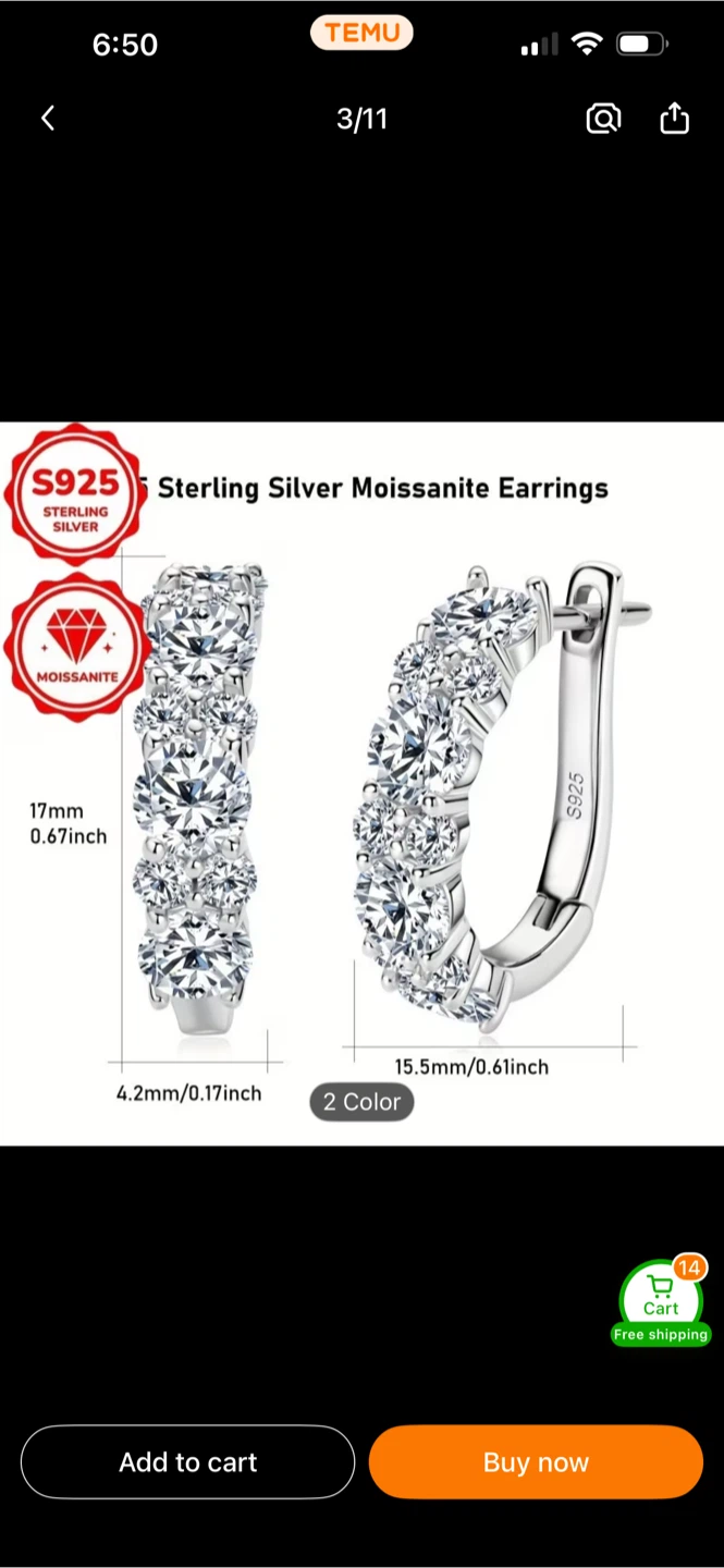 Sterling Silver Moissanite Hoop Earrings