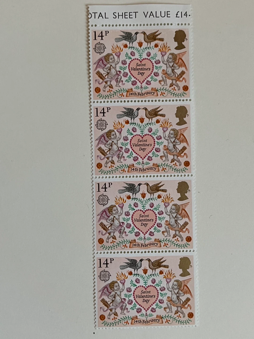 Sheet of 4 UK Valentine's Day Stamps