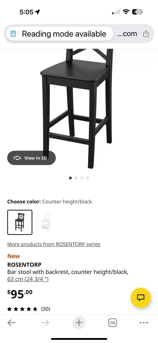 IKEA Rosentorp Bar Stool with Backrest - Black - photo 2