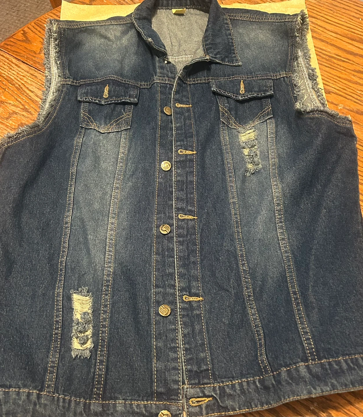Blue Denim Vest - Distressed Style