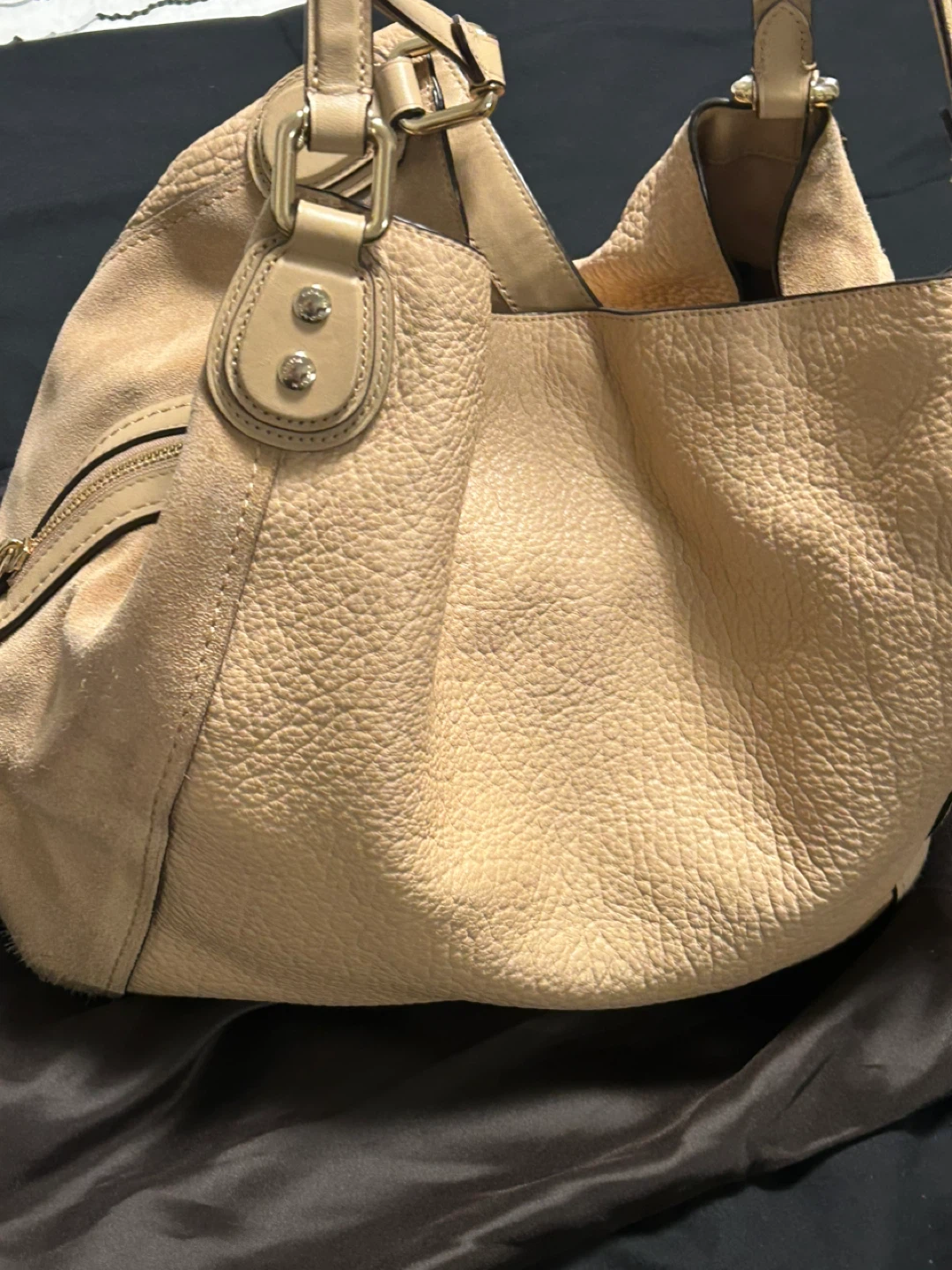 Coach Hobo Bag Beige Leather Suede