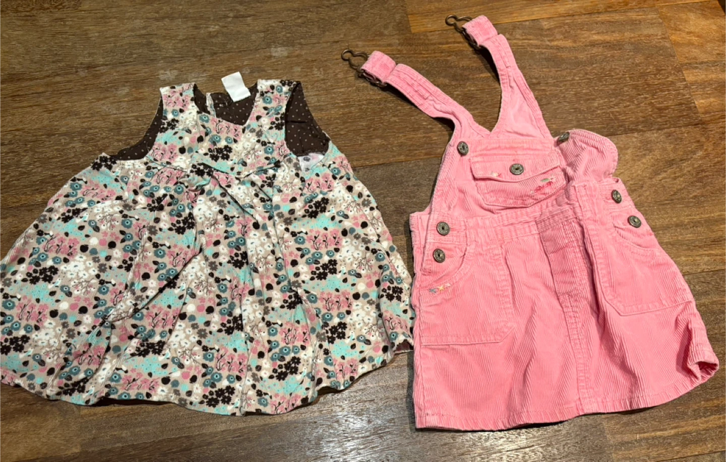 Baby Girl Floral Dress & Pink Corduroy Overalls