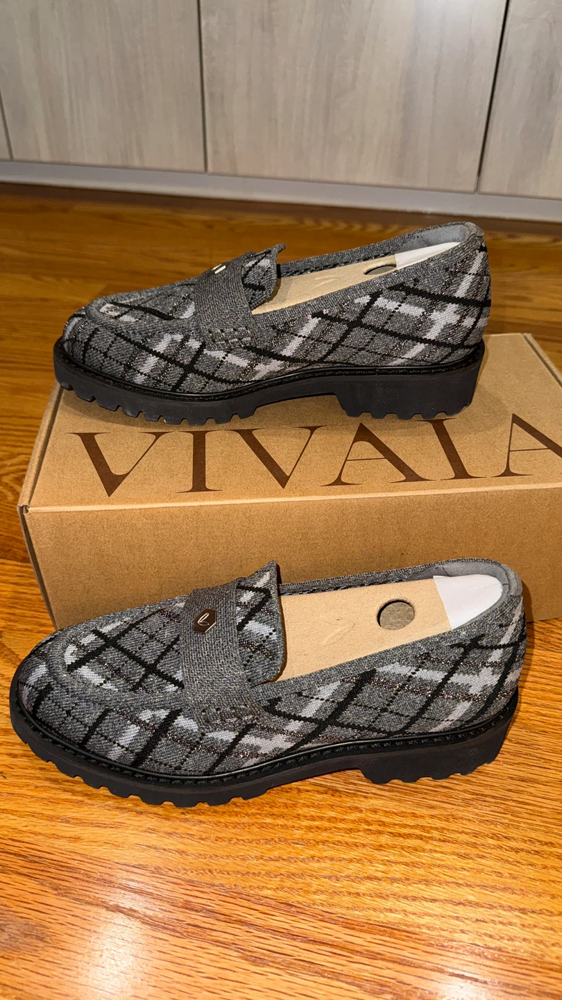 VIVAIA Francesca Rich Grey Plaid Loafers - Women's US Size 7 🏆 - photo 2