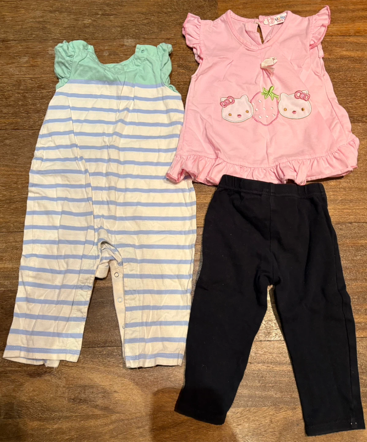 Baby Girl Clothing Set - Striped Romper, Hello Kitty Top, Pants