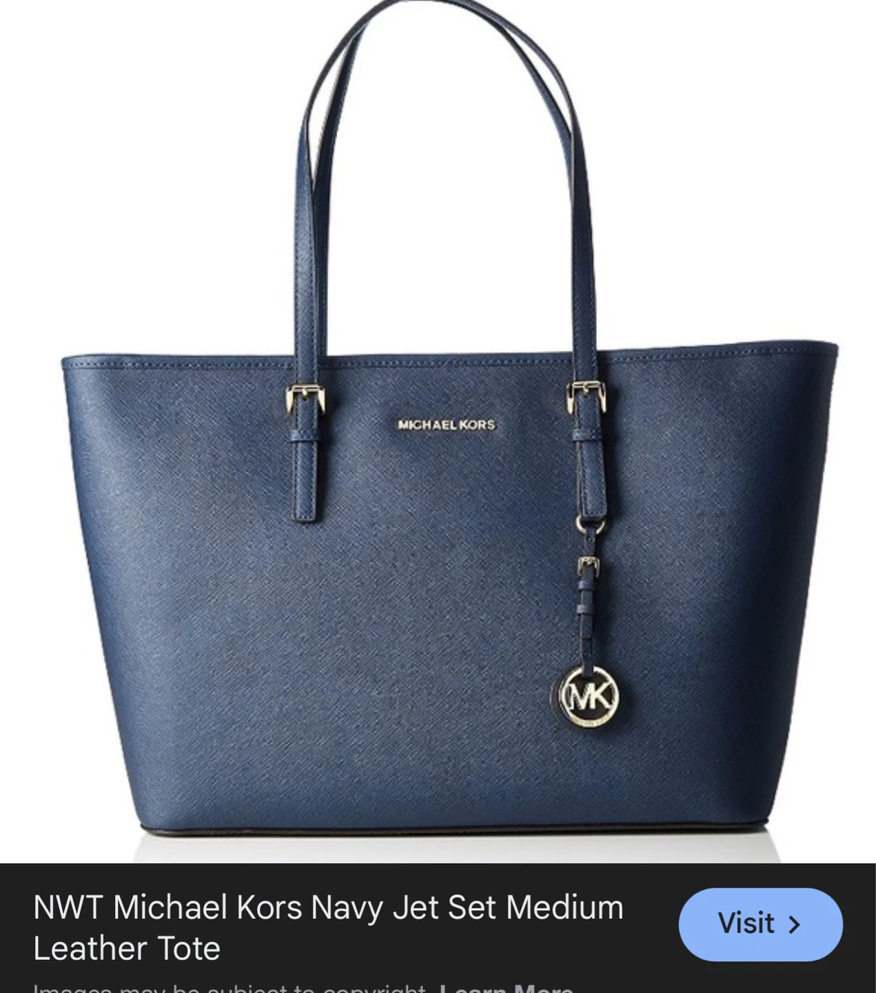 Michael Kors Jet Set Medium Leather Tote Bag - Navy