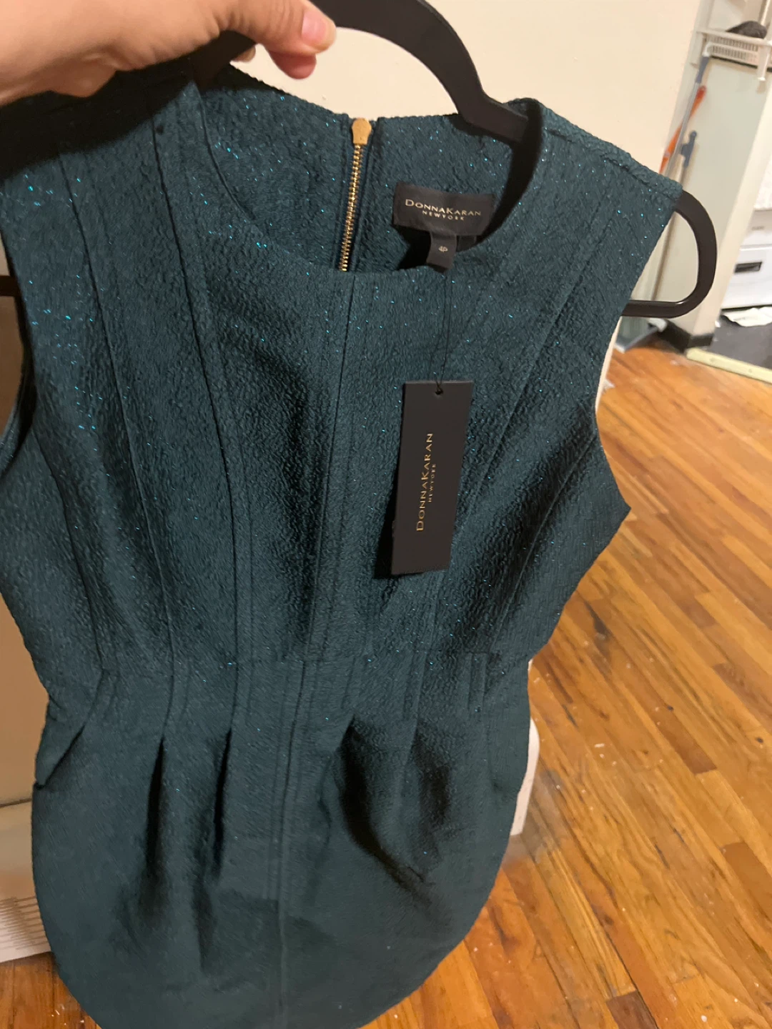 Donna Karan New York Teal Textured Sheath Dress Size 4P - photo 2