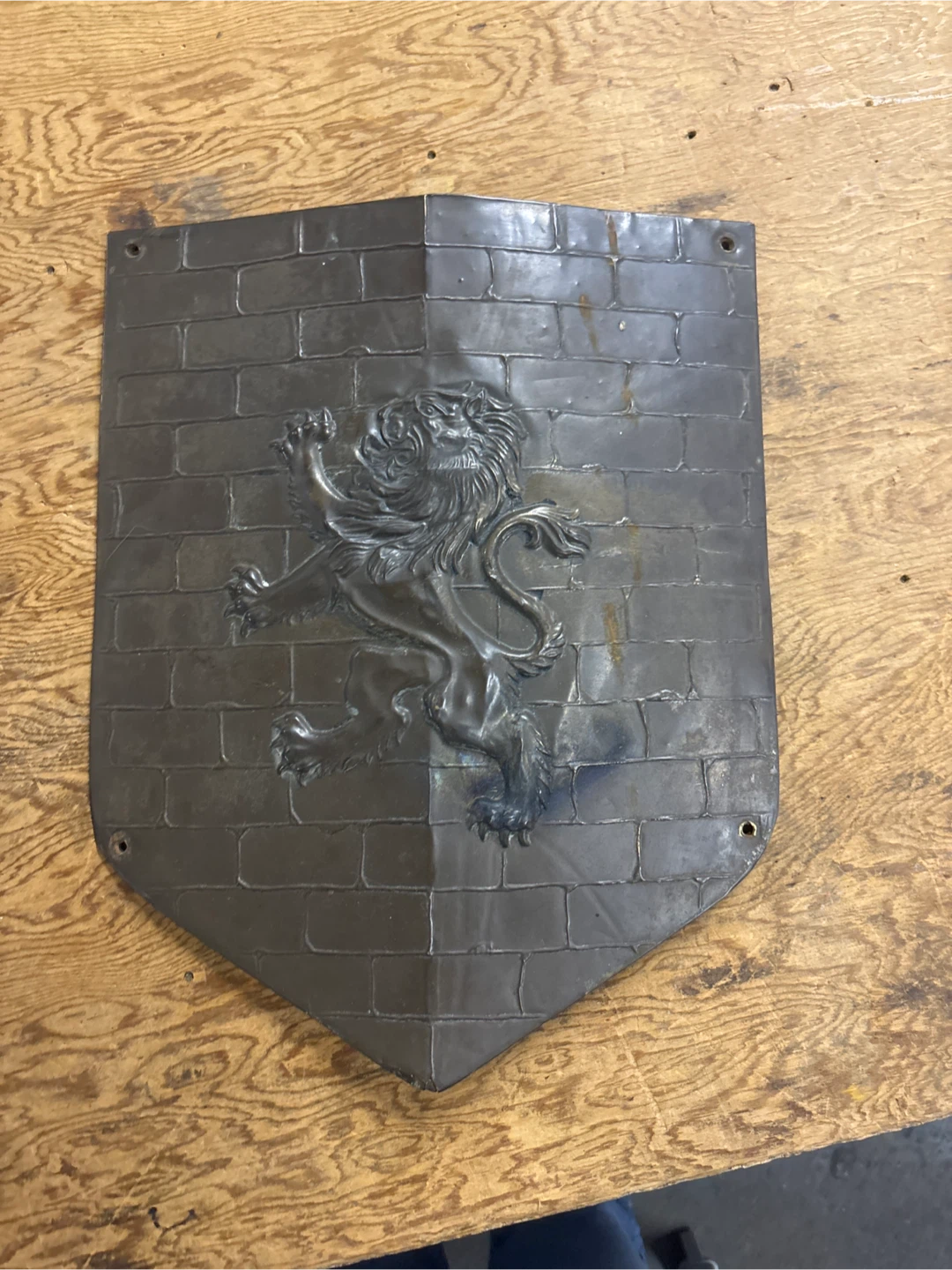 Vintage Metal Wall Shield with Lion Emblem