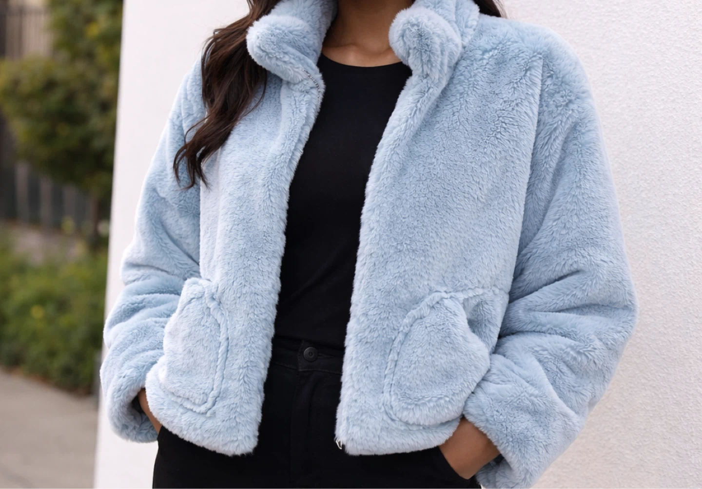 Light Blue Faux Fur Jacket