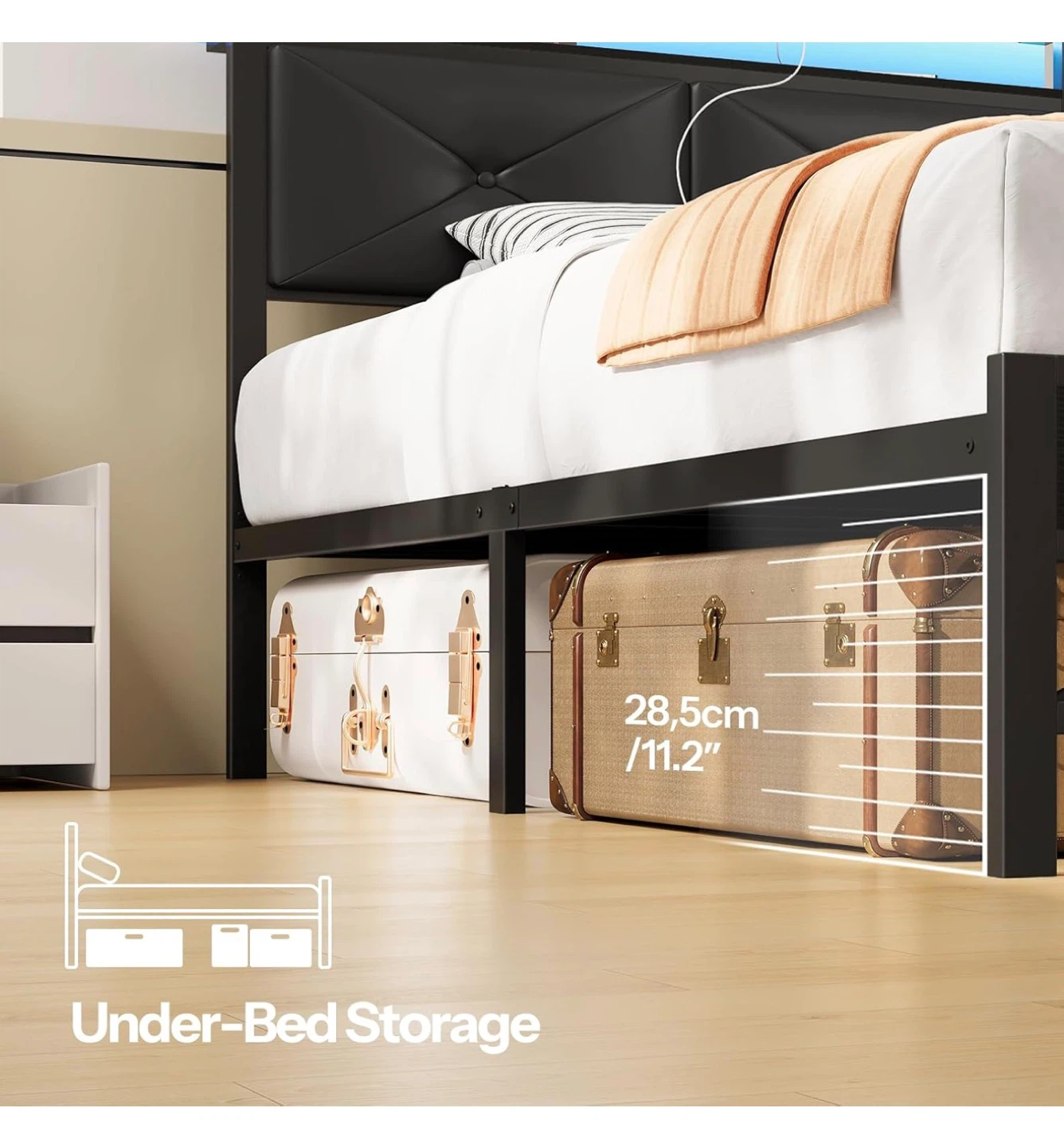 Queen Size Bed Frame with Built-in Lights and Charging - photo 3