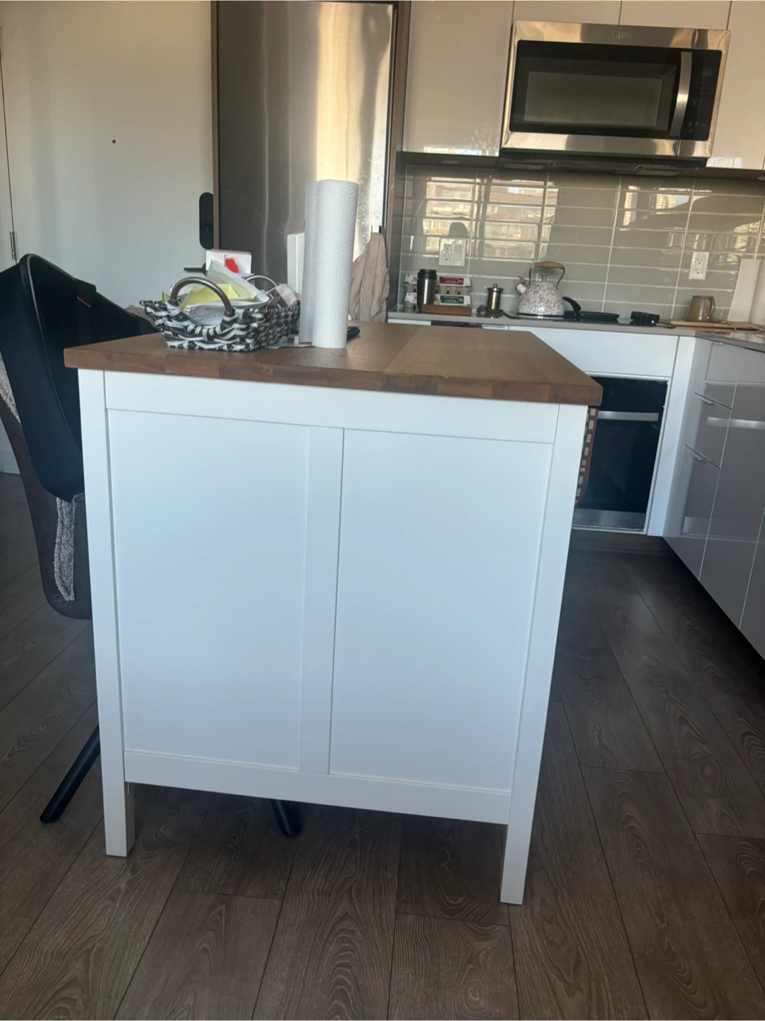 White Kitchen Island with Wooden Top - photo 2