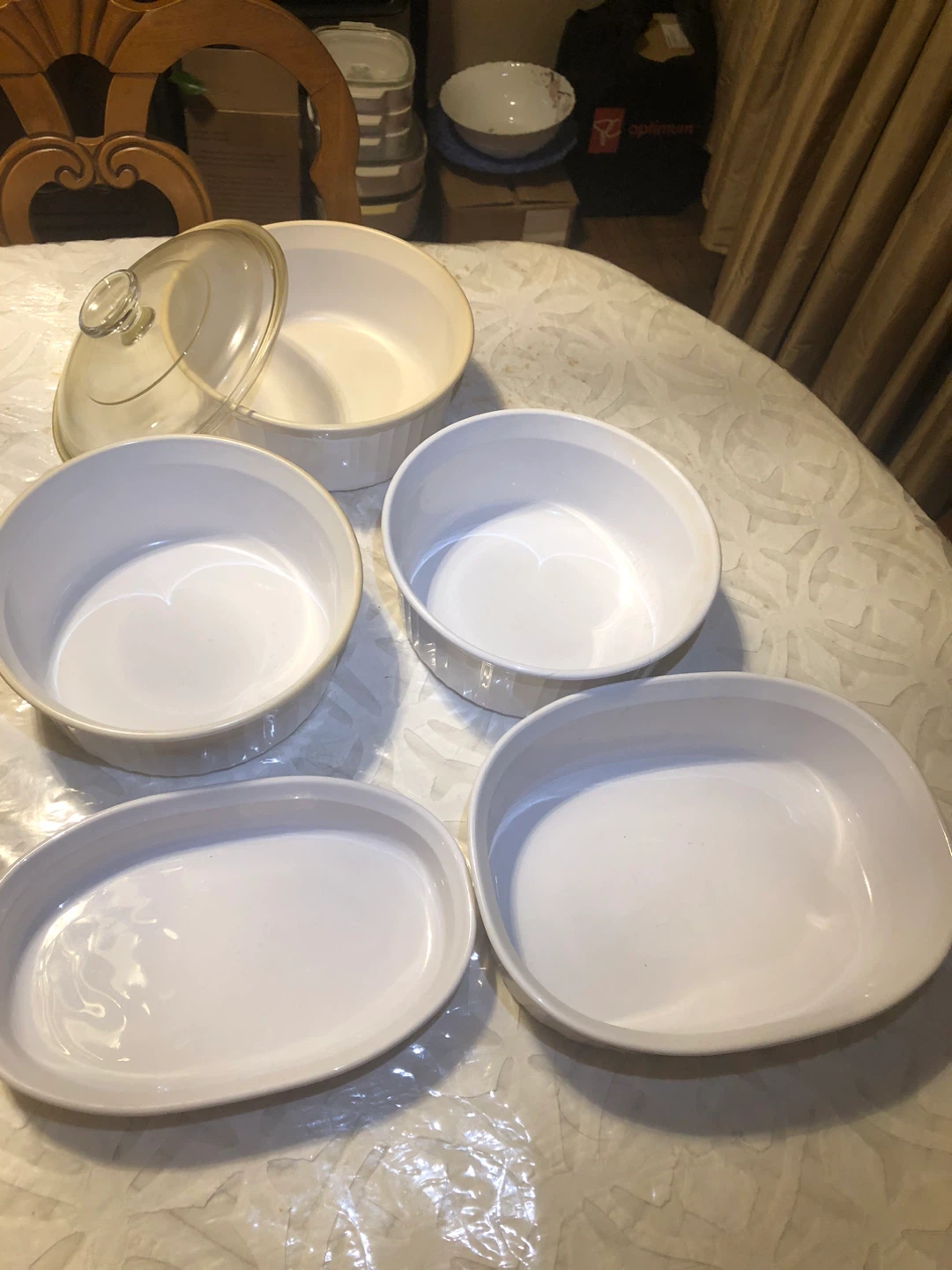 White Ceramic Corrille Baking/serving Dish Set with Lid