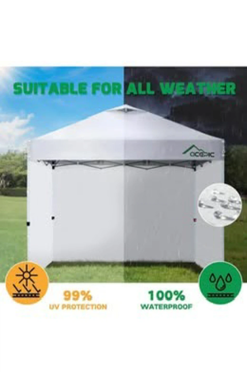 3PCS White Waterproof Sidewalls ONLY for Canopy Tent