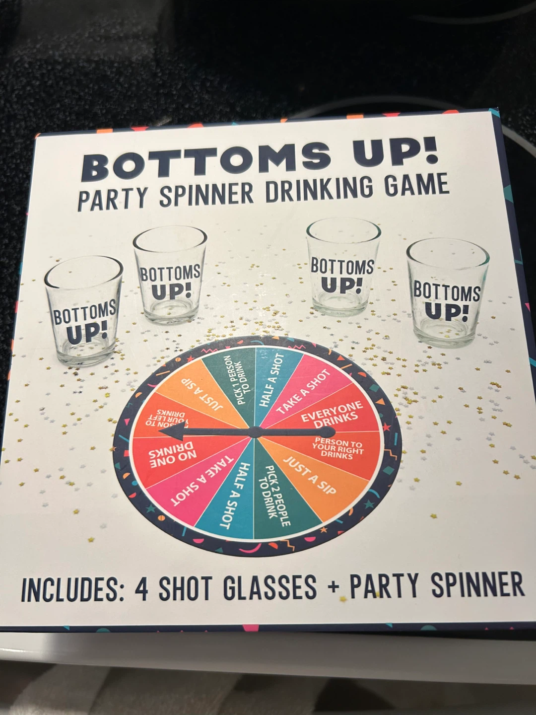 Bottoms Up! Party Spinner Drinking Game with 4 Shot Glasses